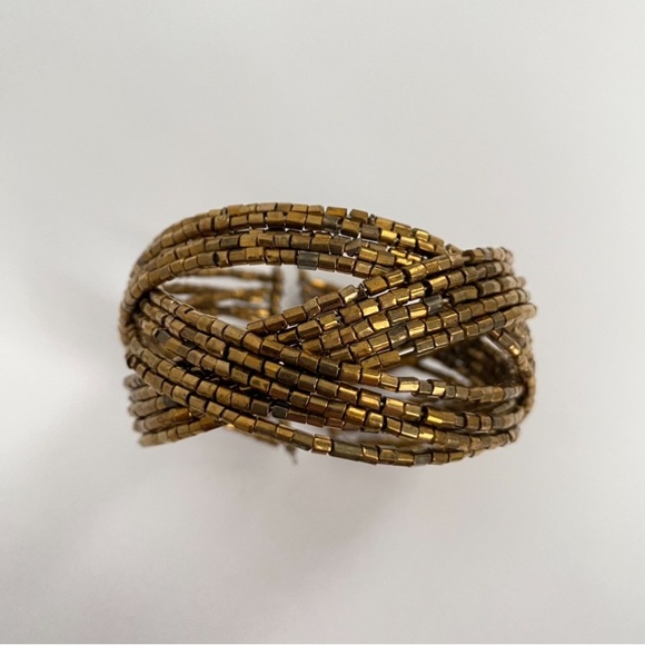 Beaded Gold Tone Cuff Bracelet - Picture 2 of 4